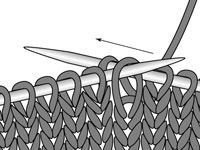 下の列にあるドロップステッチをニットステッチで拾います