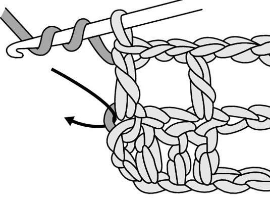 フィレットかぎ針編みの行の終わりにあるブロックを増やす