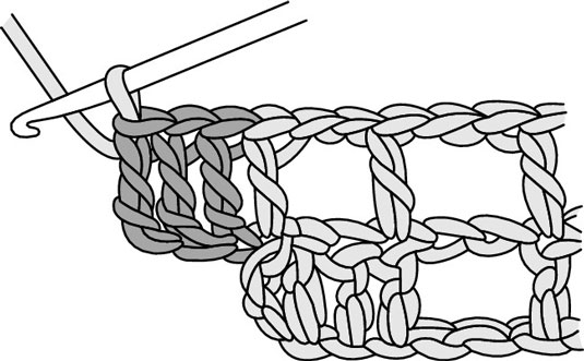 フィレットかぎ針編みの行の終わりにあるブロックを増やす